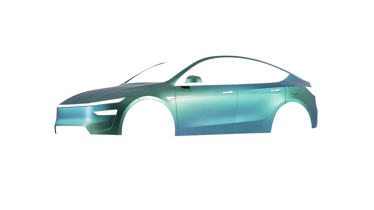 Tesla Model Y Juniper 2025 wrapped in Arctic Borealis (KPMF K75509), front three-quarter view