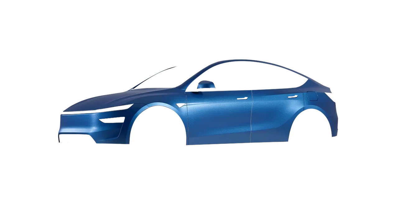 Tesla Model Y Juniper 2025 wrapped in Azure Matt (ORACAL 970RA-197M), front three-quarter view