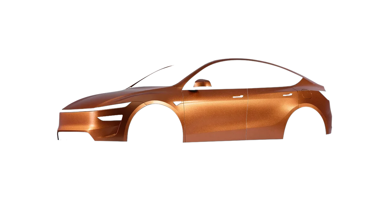 Tesla Model Y Juniper 2025 wrapped in Copper Matt (ORACAL 970RA-092M), front three-quarter view