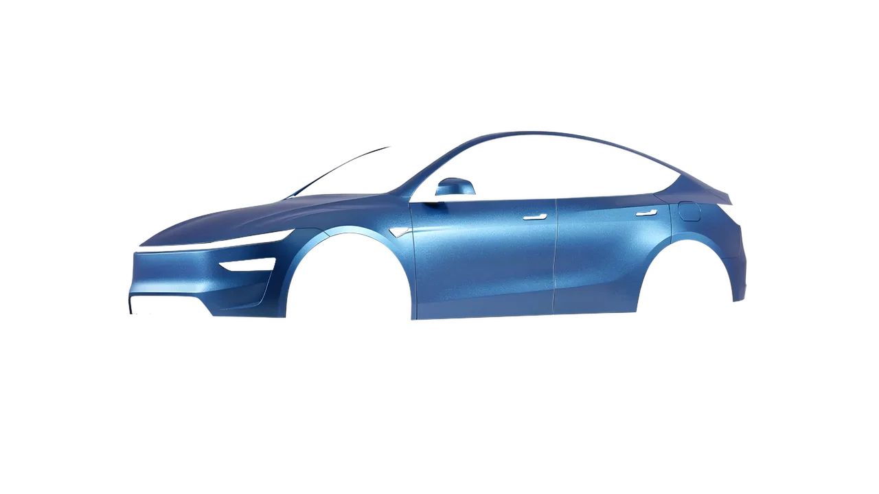 Tesla Model Y Juniper 2025 wrapped in Matt Elan Blue (KPMF K75561), front three-quarter view