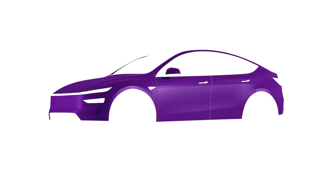 Tesla Model Y Juniper 2025 wrapped in Matt Iced Amethyst Titanium (KPMF K75568), front three-quarter view