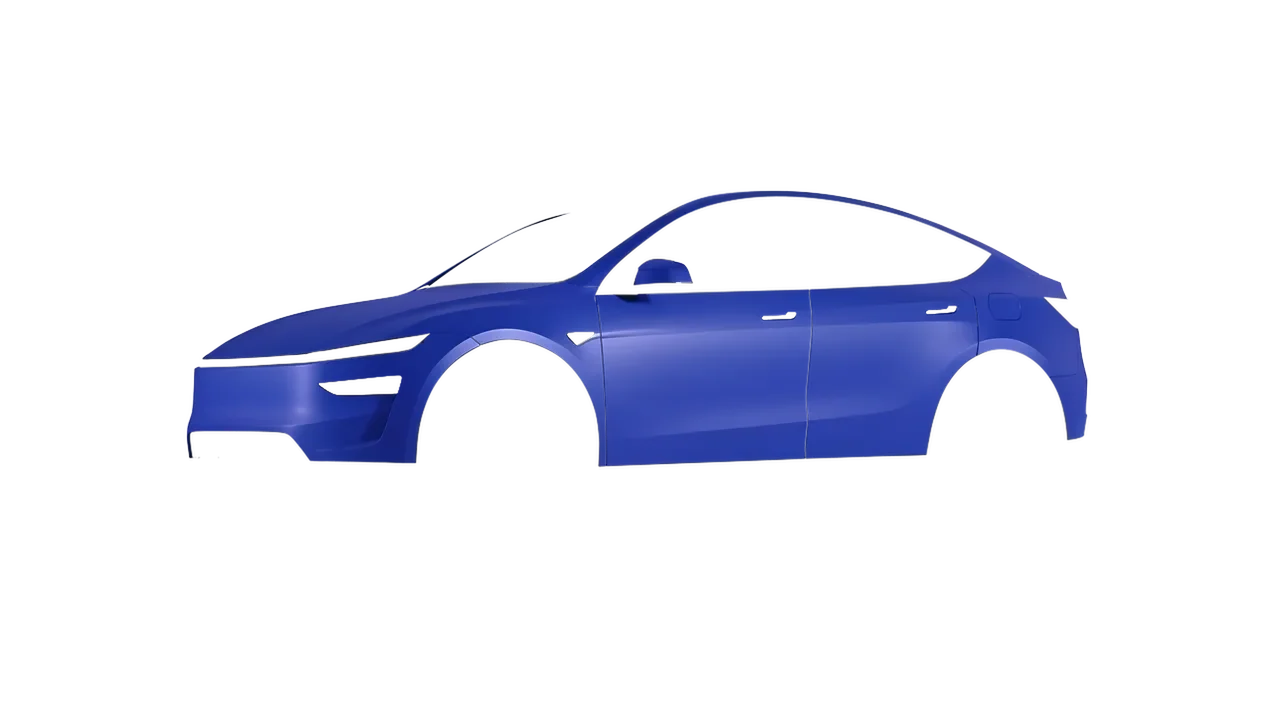 Tesla Model Y Juniper 2025 wrapped in Matt Iced Blue Titanium (KPMF K75505), front three-quarter view