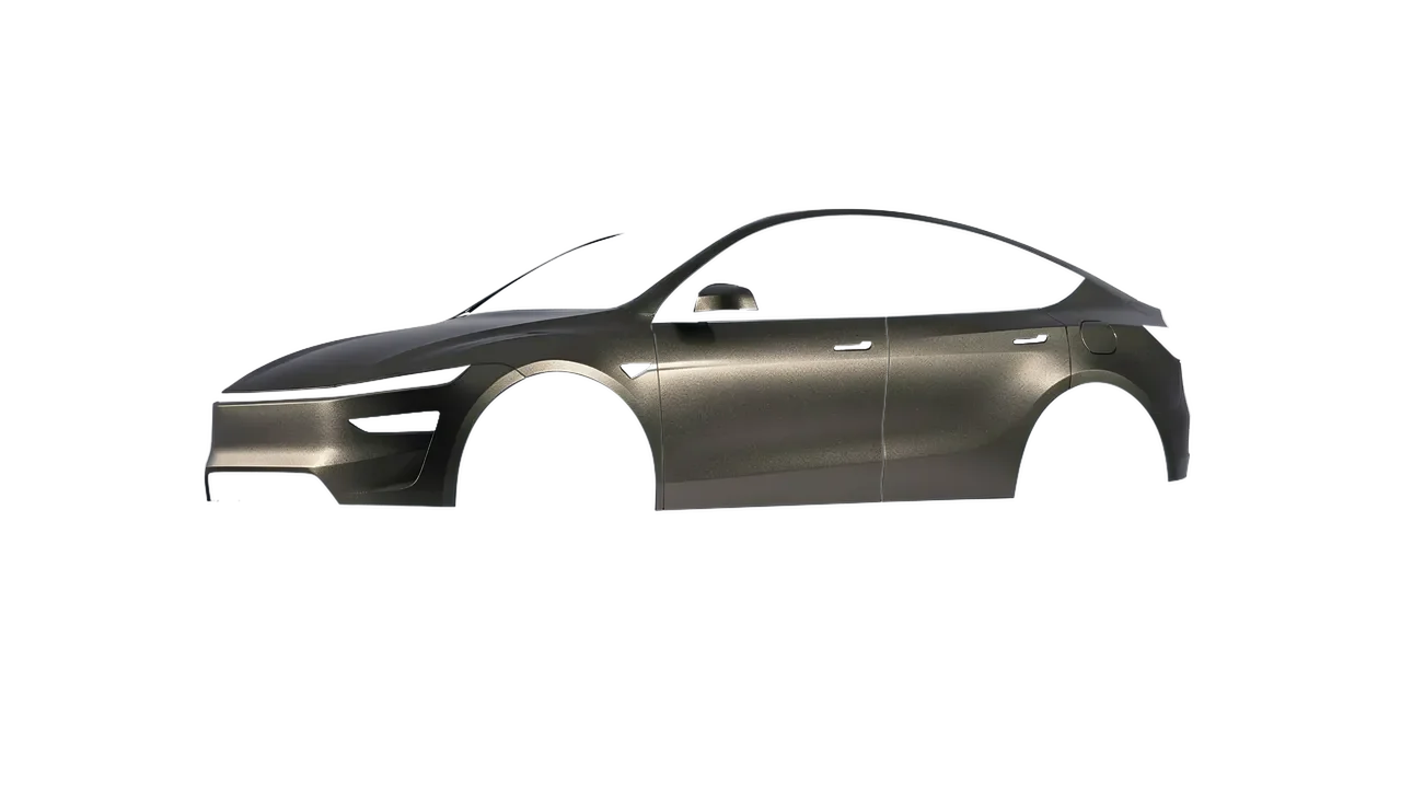 Tesla Model Y Juniper 2025 wrapped in Matt Nero Flare (KPMF K75556), front three-quarter view