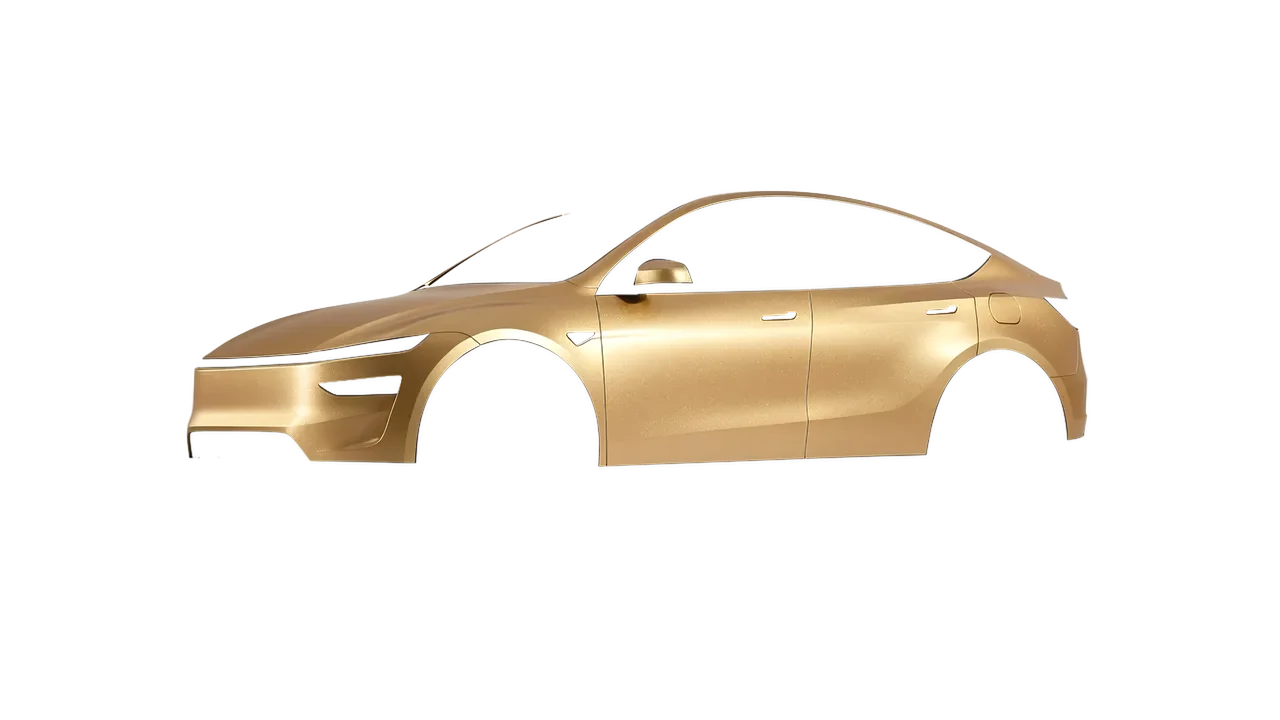 Tesla Model Y Juniper 2025 wrapped in Pyrite Matt (ORACAL 970RA-926M), front three-quarter view
