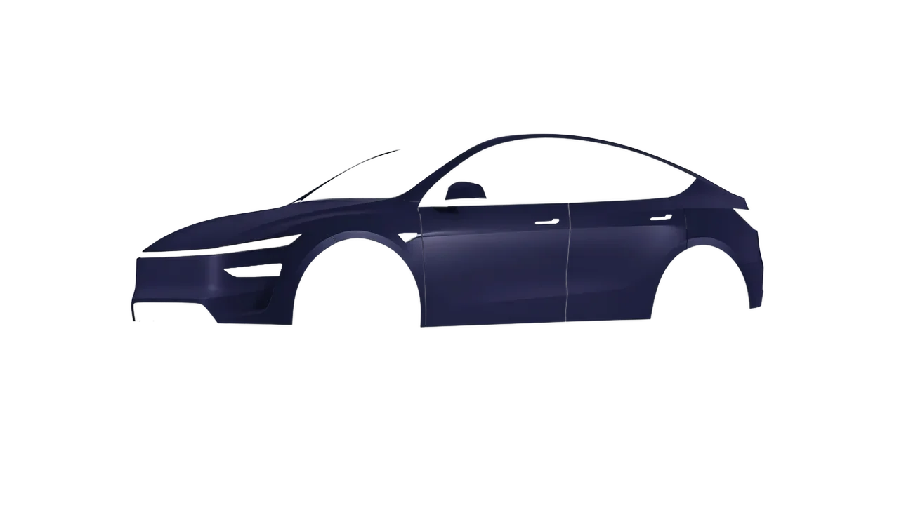 Tesla Model Y Juniper 2025 wrapped in Matt Tempest Blue (KPMF K75513), front three-quarter view