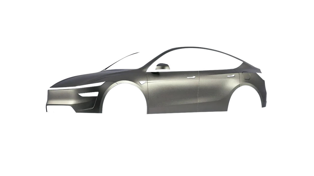 Tesla Model Y Juniper 2025 wrapped in Matt Welsh Slate (KPMF K75550), front three-quarter view