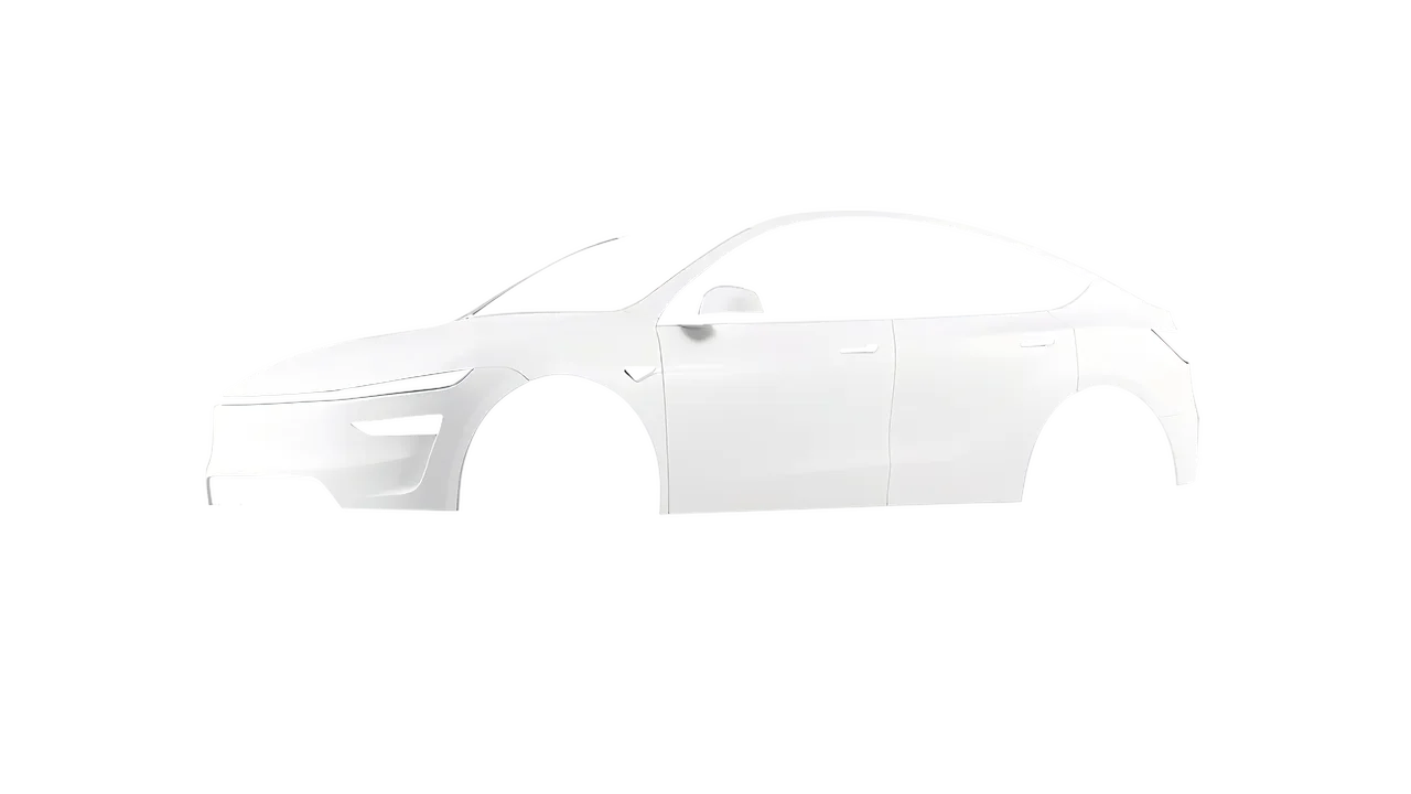 Tesla Model Y Juniper 2025 wrapped in Matt Perfect White (KPMF K75546), front three-quarter view