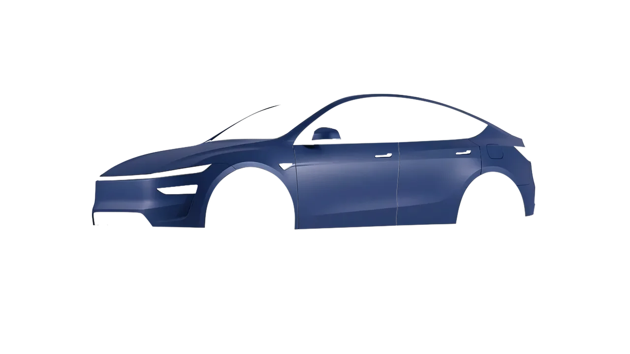 Tesla Model Y Juniper 2025 wrapped in Absolute Matt Quantum Blue (KPMF K75802), front three-quarter view