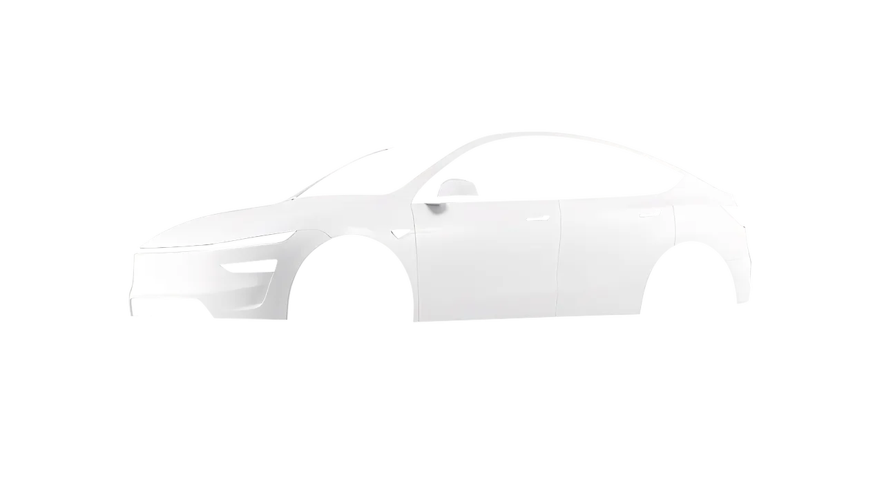 Tesla Model Y Juniper 2025 wrapped in White Matt (ORACAL 970RA-010M), front three-quarter view