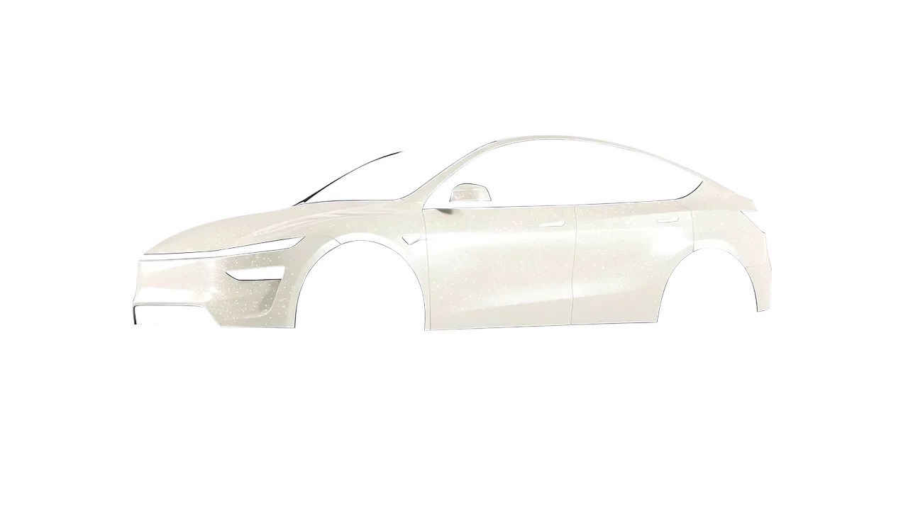 Tesla Model Y Juniper 2025 wrapped in Nacre Gloss (ORACAL 970RA-946G), front three-quarter view