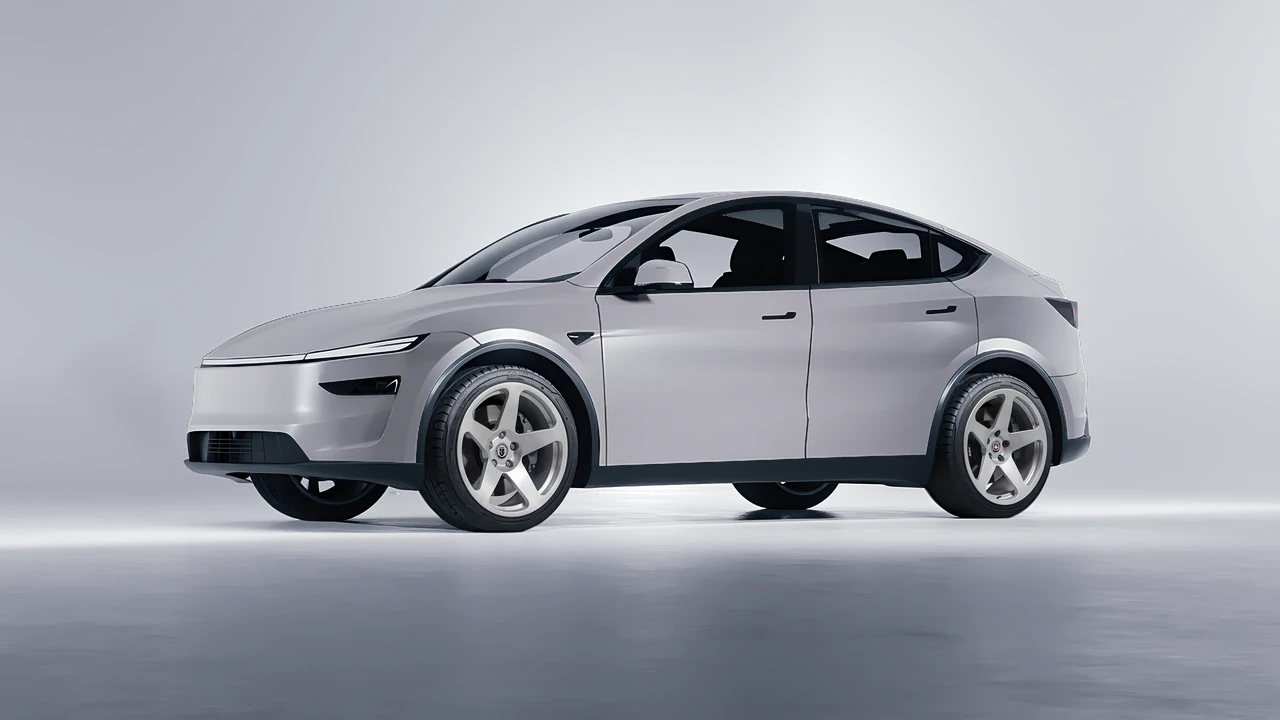 Tesla Model Y Juniper 2025 on HRE Performance Wheels 305M forged wheels, front three-quarter view