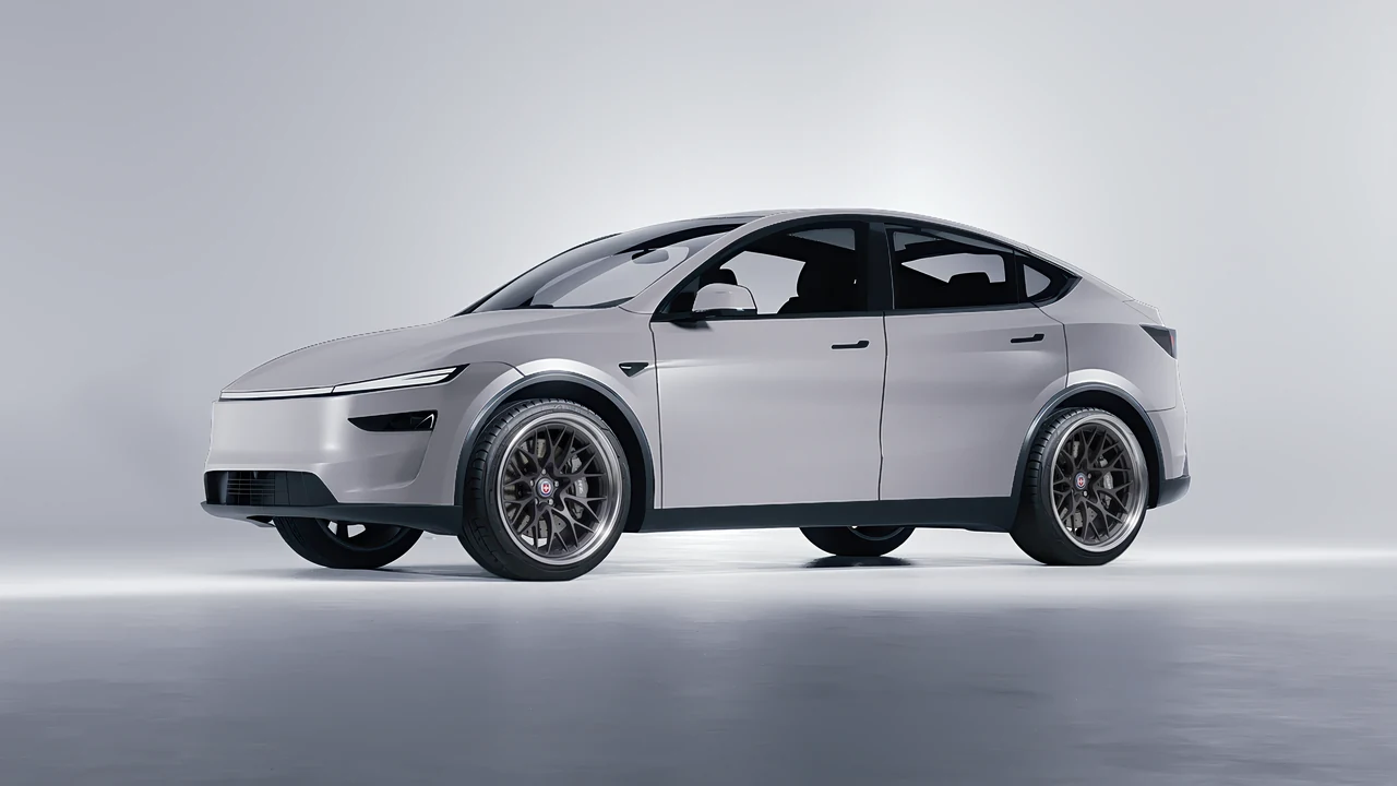Tesla Model Y Juniper 2025 on HRE Performance Wheels 520 forged wheels, front three-quarter view