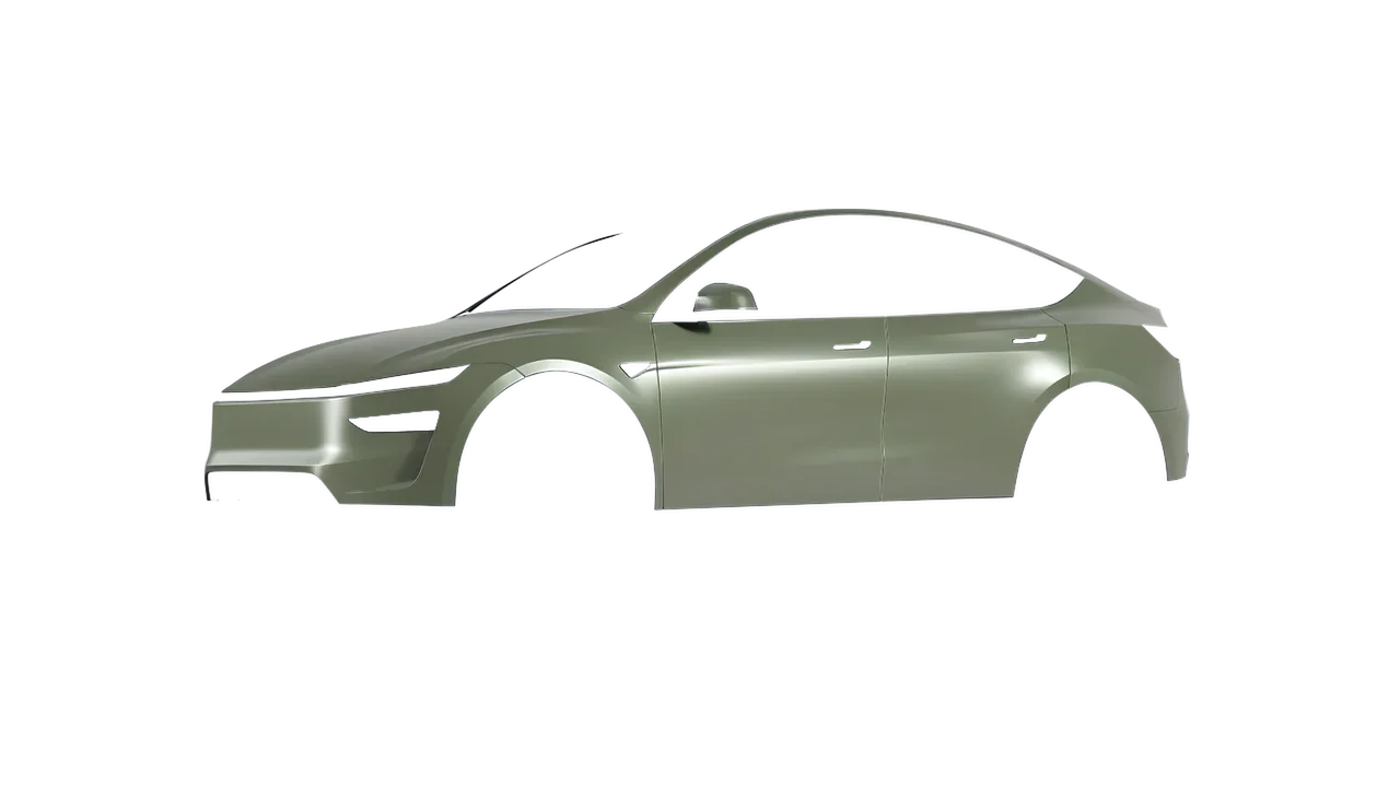 Tesla Model Y Juniper 2025 wrapped in Satin Komodo Green (3M S56), front three-quarter view