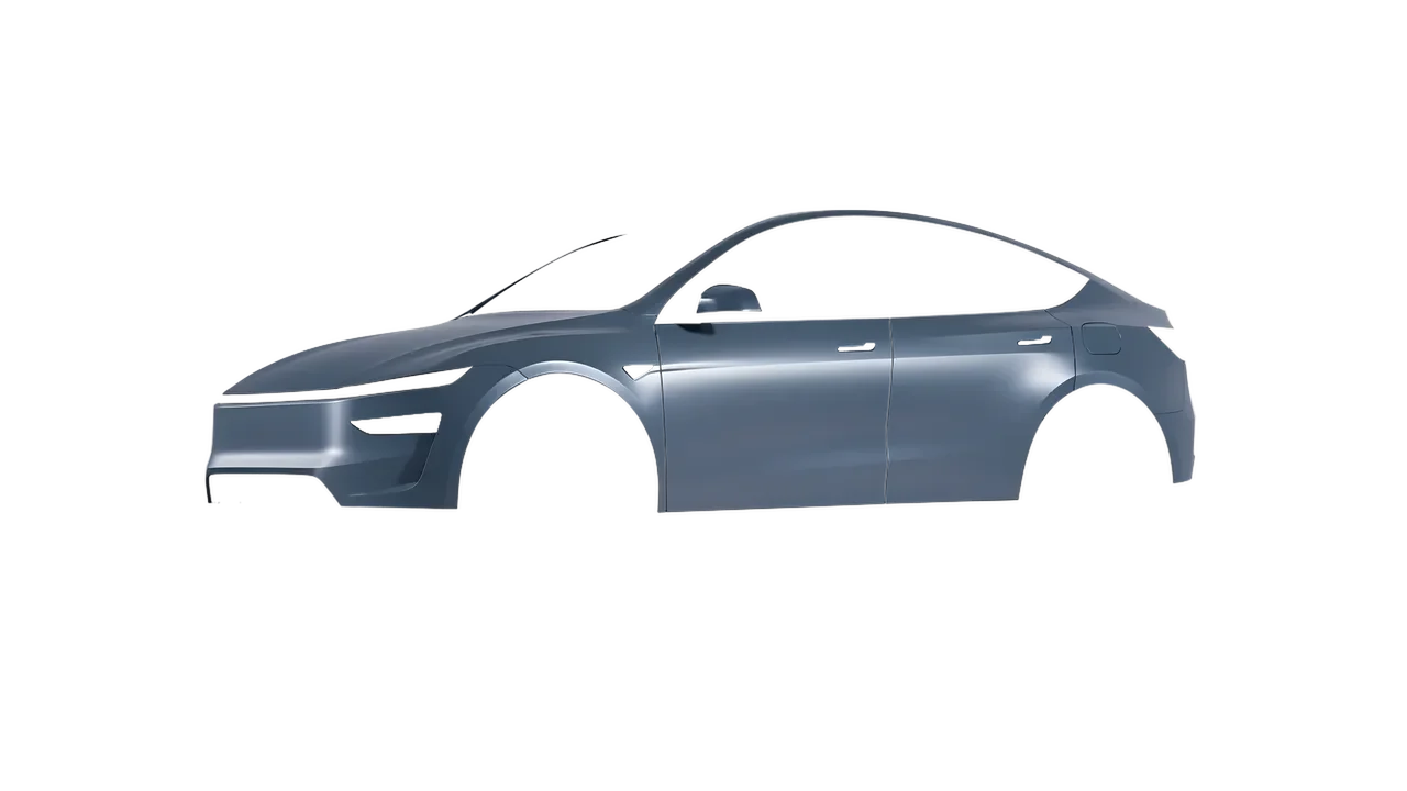 Tesla Model Y Juniper 2025 wrapped in Satin Lunar Blue (3M S87), front three-quarter view