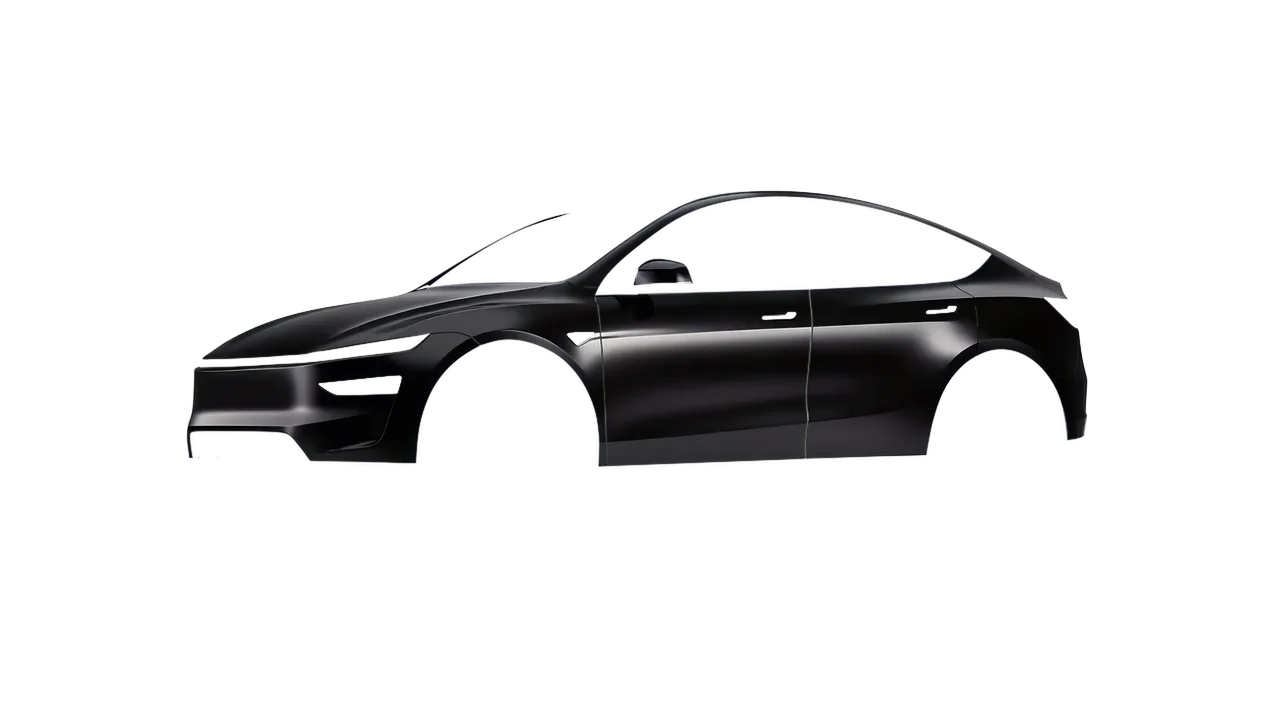 Tesla Model Y Juniper 2025 wrapped in Satin Perfect Black (KPMF K75530), front three-quarter view