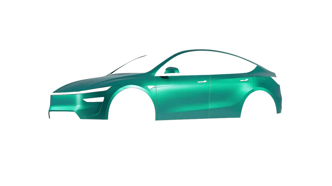 Tesla Model Y Juniper 2025 wrapped in Riviera Rush Matt (ORACAL 970RA-181M), front three-quarter view