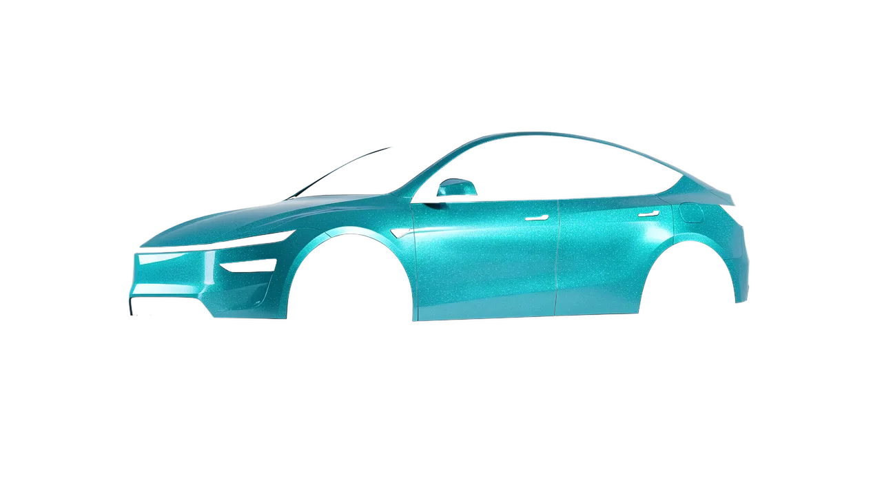 Tesla Model Y Juniper 2025 wrapped in Turbo Turquoise Gloss (ORACAL 970RA-182G), front three-quarter view