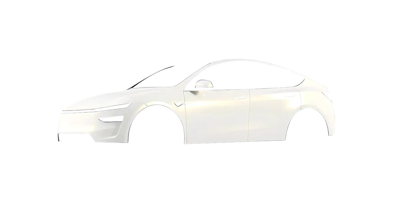 Tesla Model Y Juniper 2025 wrapped in Matt Gold White Starlight (KPMF K75572), front three-quarter view