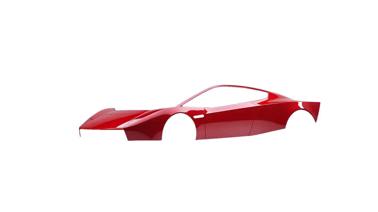 Tesla Roadster 2026 wrapped in Hot Rod Red (3M G13), front three-quarter view