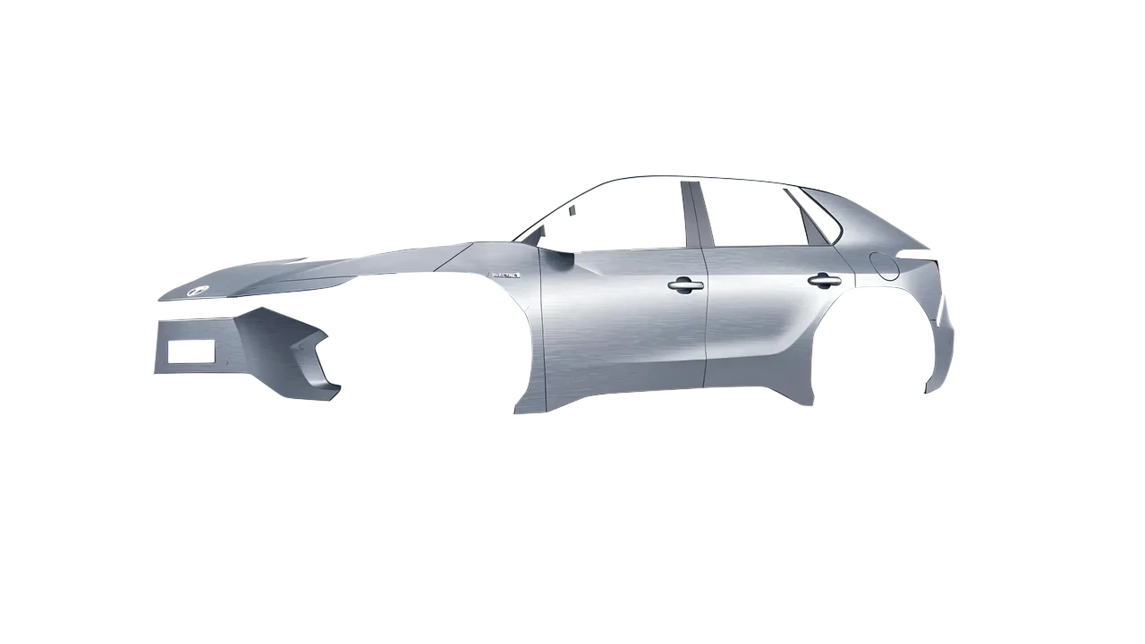 Toyota bZ4X 2023 wrapped in Brushed Aluminum (Avery Dennison SW900-812-X), front three-quarter view