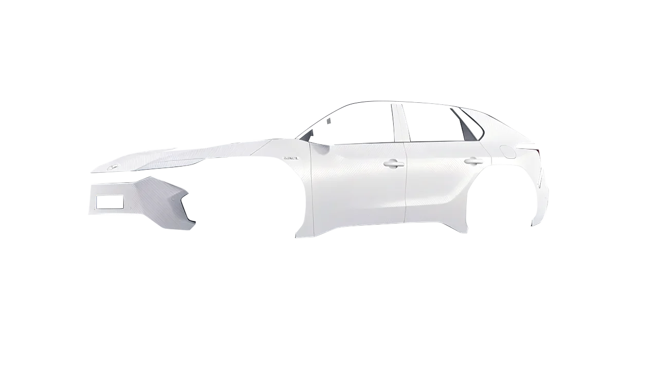Toyota bZ4X 2023 wrapped in Carbon Fiber White (Avery Dennison SW900-115-X), front three-quarter view
