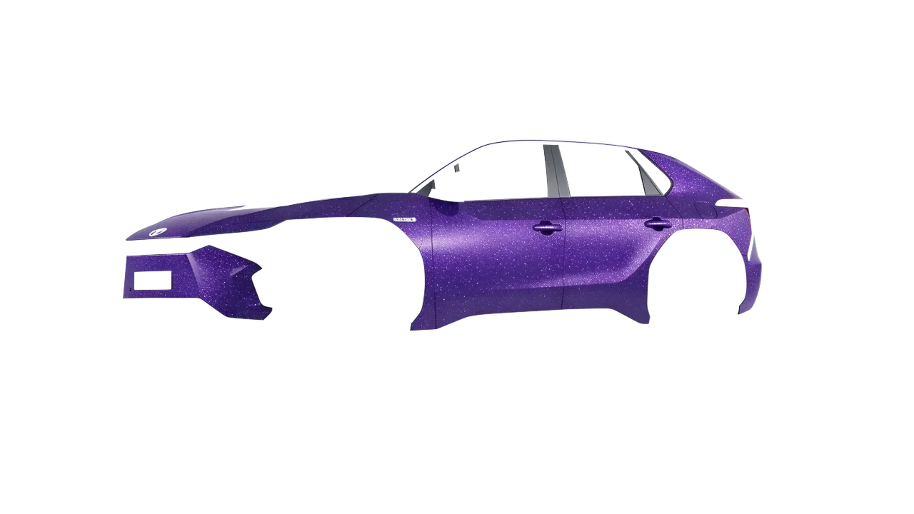 Toyota bZ4X 2023 wrapped in Purple (Avery Dennison SW900-587-D), front three-quarter view
