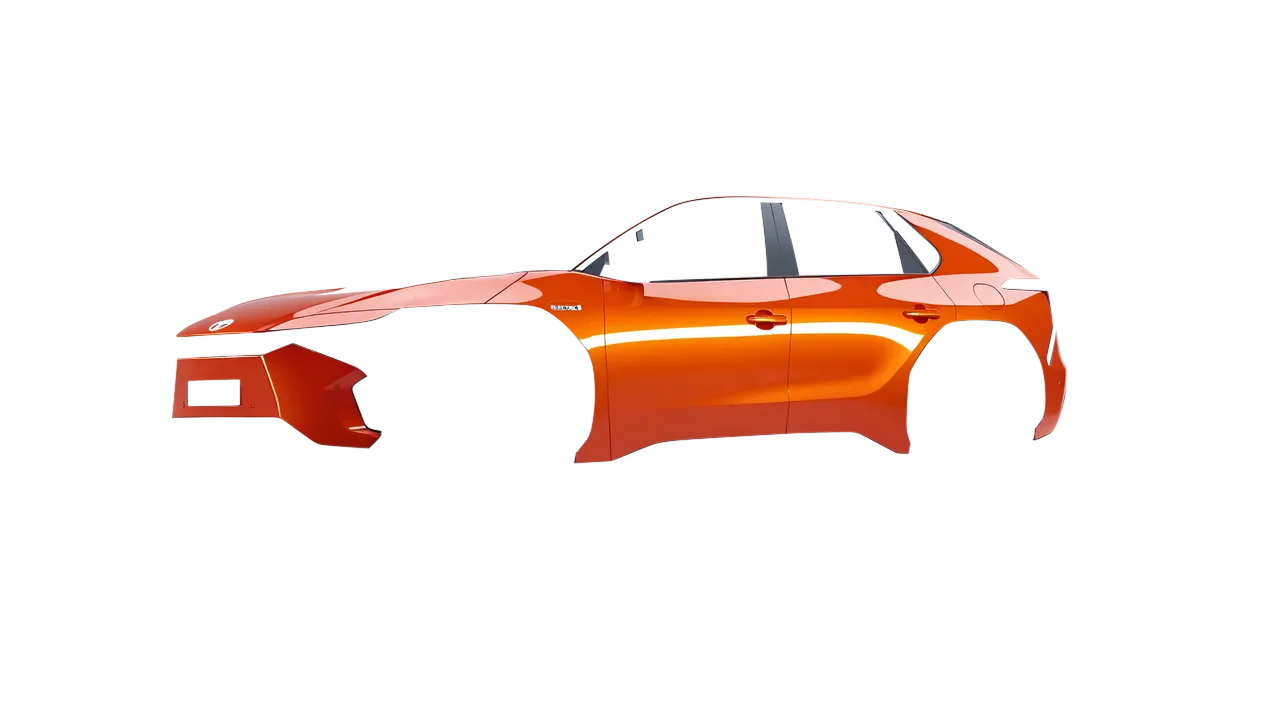 Toyota bZ4X 2023 wrapped in Fiery Orange (3M G364), front three-quarter view