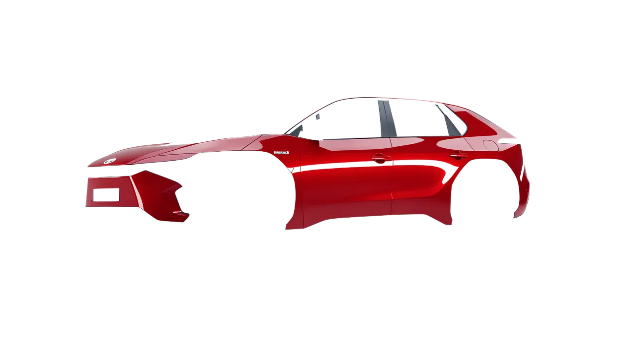 Toyota bZ4X 2023 wrapped in Hot Rod Red (3M G13), front three-quarter view