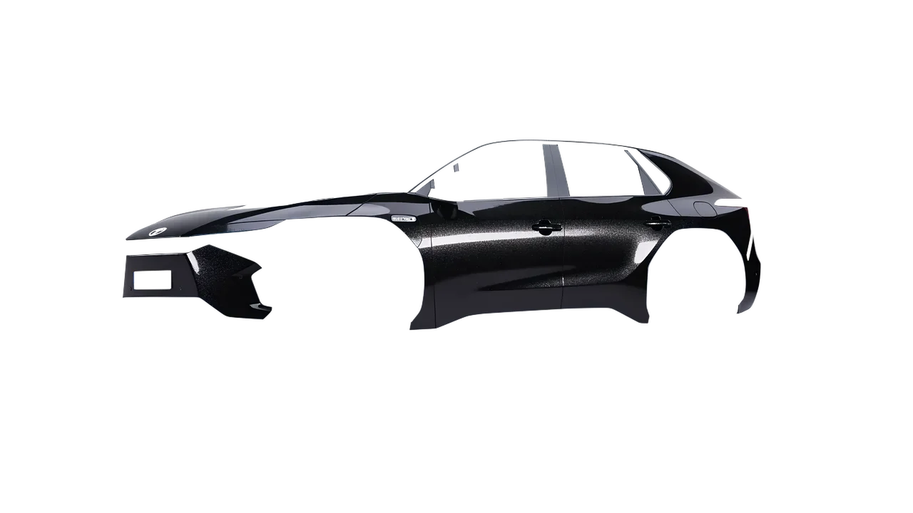 Toyota bZ4X 2023 wrapped in Mystery Black (Avery Dennison SW900-184-M), front three-quarter view