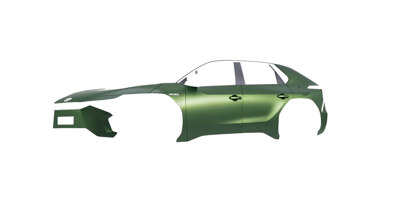 Toyota bZ4X 2023 wrapped in Apple Green (Avery Dennison SW900-745-M), front three-quarter view