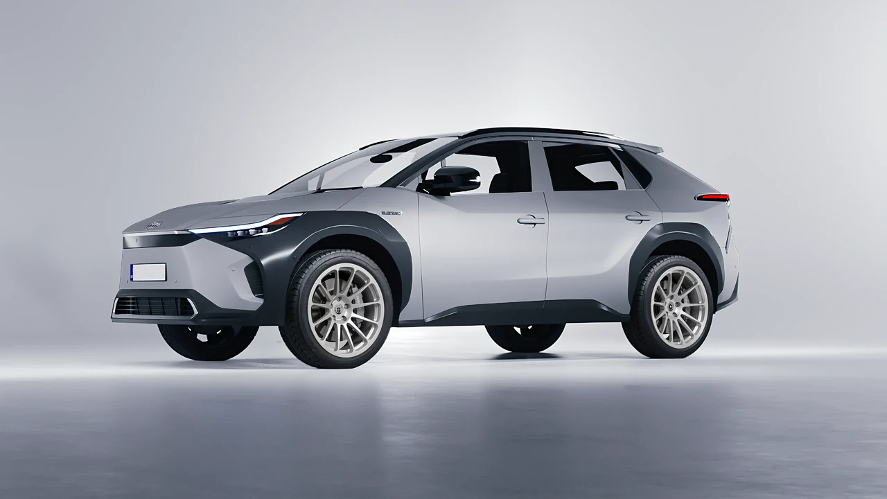 Toyota bZ4X 2023 on HRE Performance Wheels 303M forged wheels, front three-quarter view