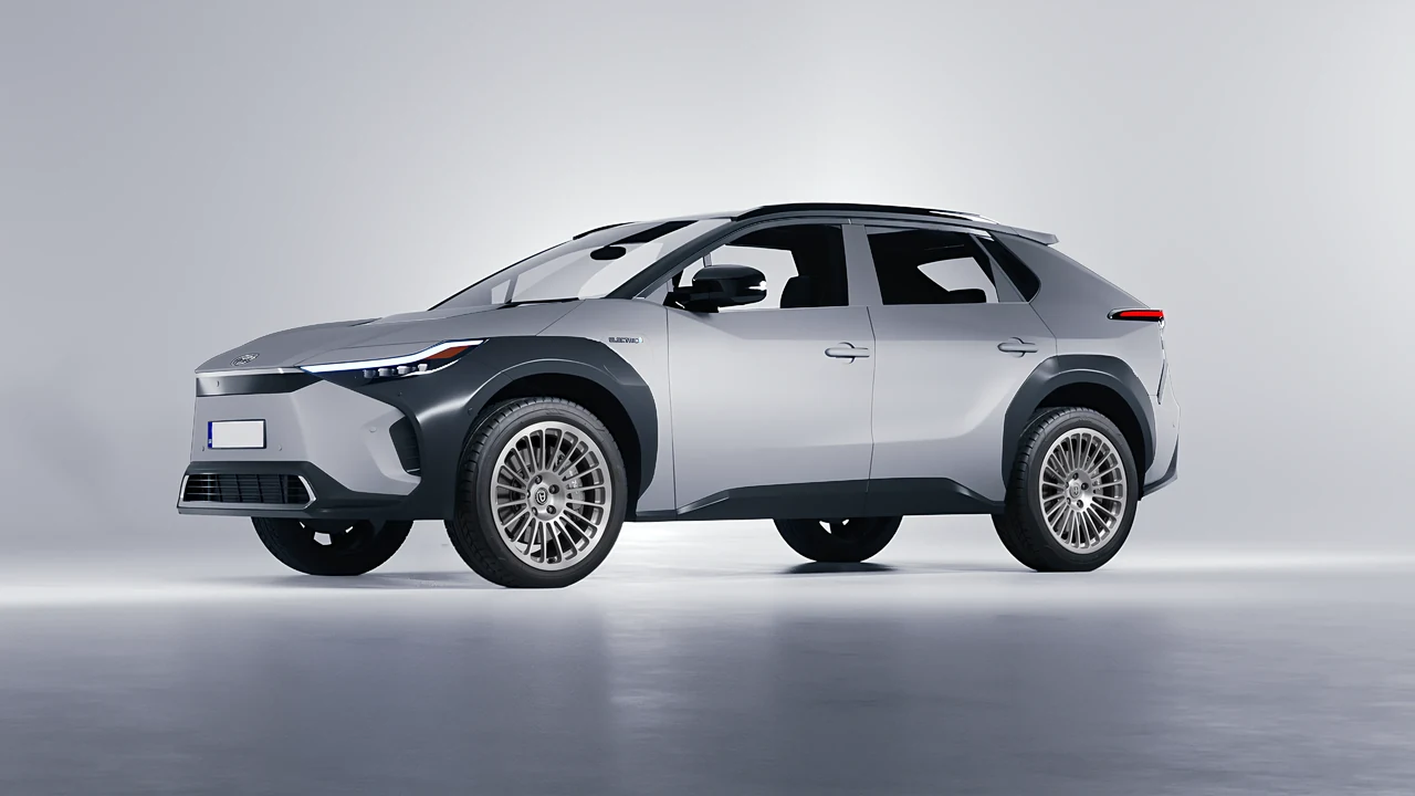 Toyota bZ4X 2023 on HRE Performance Wheels 309M forged wheels, front three-quarter view