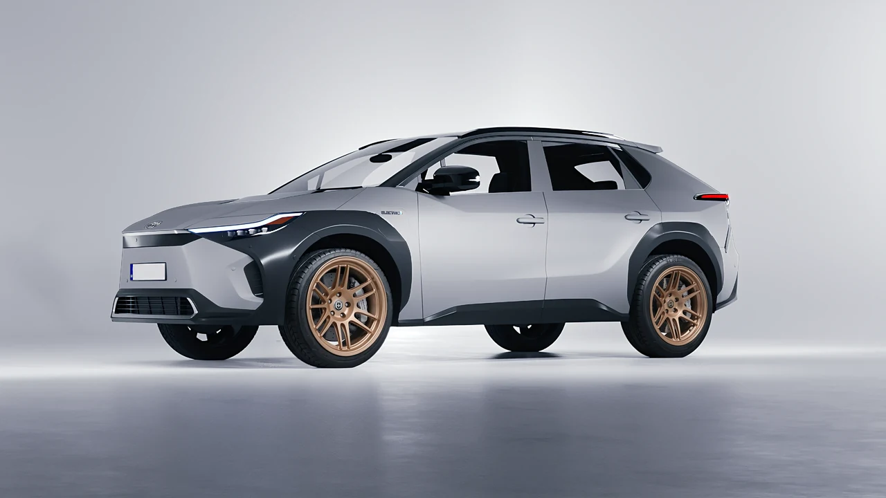 Toyota bZ4X 2023 on HRE Performance Wheels 312-GTS forged wheels, front three-quarter view