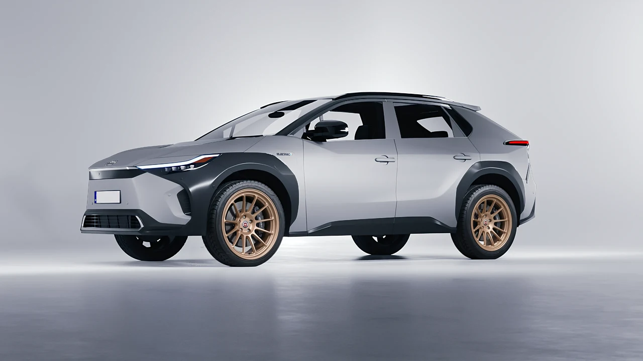 Toyota bZ4X 2023 on HRE Performance Wheels 313-GTS forged wheels, front three-quarter view