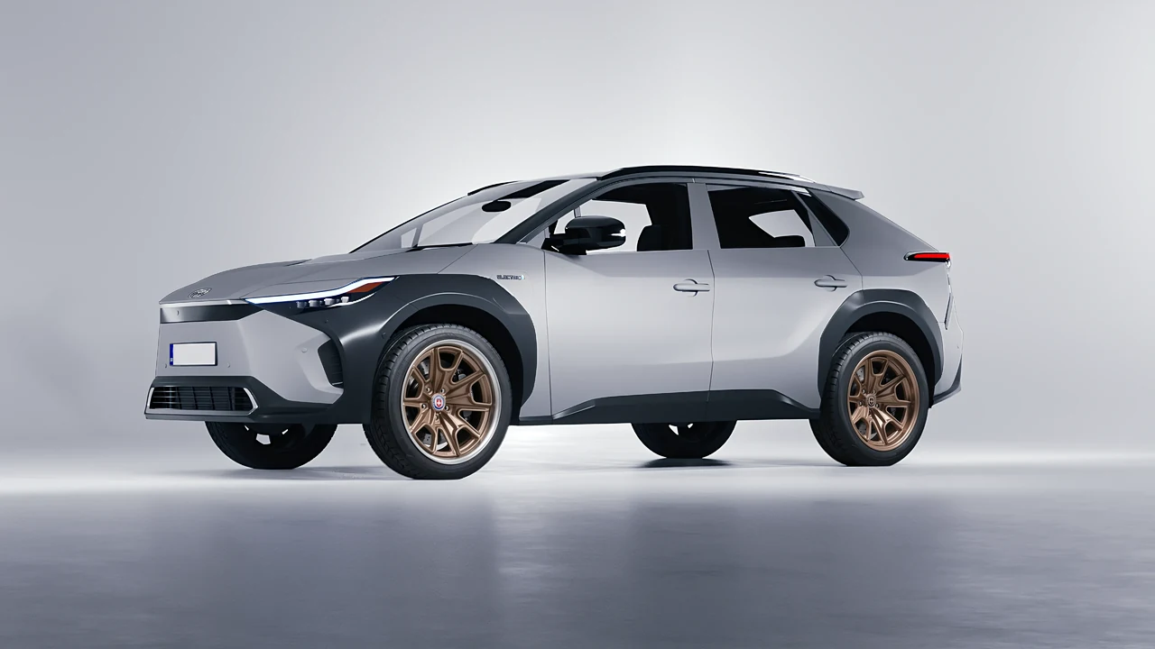 Toyota bZ4X 2023 on HRE Performance Wheels 427 forged wheels, front three-quarter view
