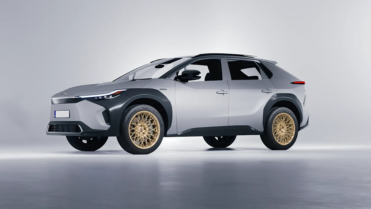 Toyota bZ4X 2023 on HRE Performance Wheels 501M forged wheels, front three-quarter view