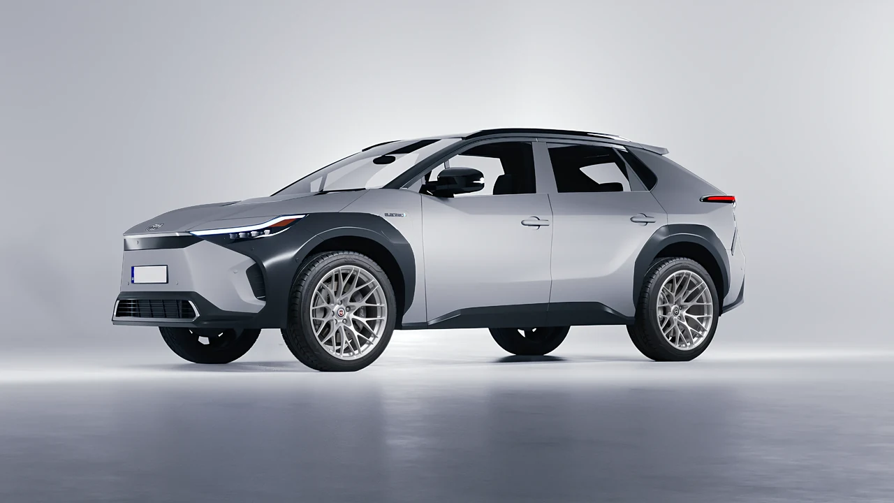 Toyota bZ4X 2023 on HRE Performance Wheels 520M forged wheels, front three-quarter view