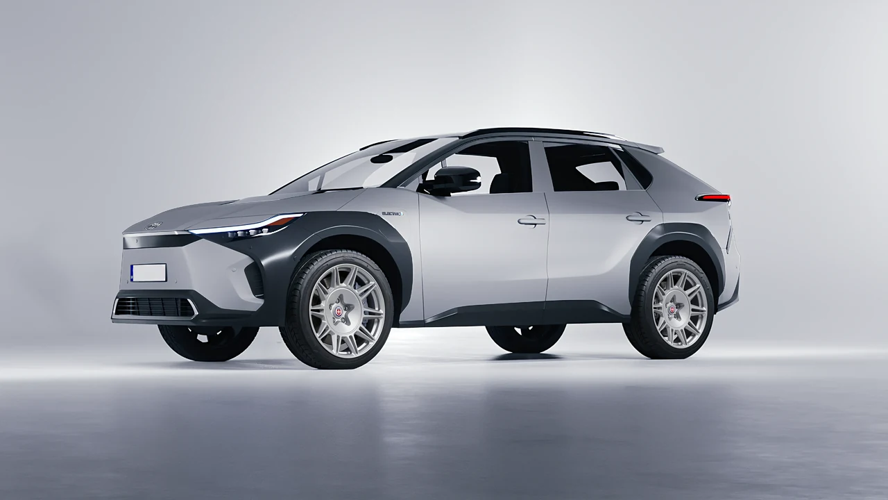 Toyota bZ4X 2023 on HRE Performance Wheels 528M forged wheels, front three-quarter view