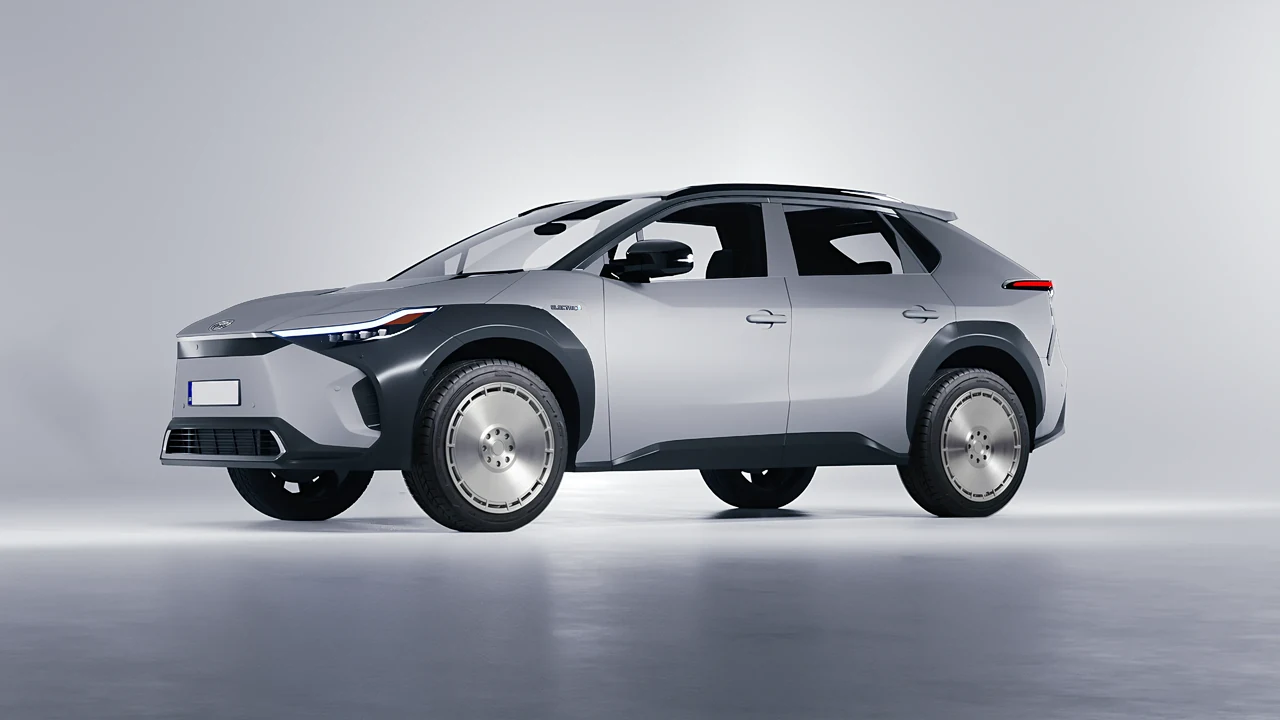 Toyota bZ4X 2023 on RDB LA Zero forged wheels, front three-quarter view