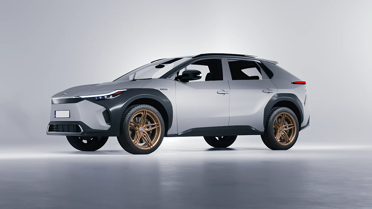 Toyota bZ4X 2023 on HRE Performance Wheels S107SC forged wheels, front three-quarter view