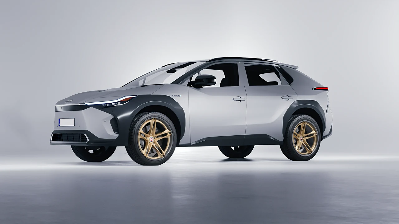 Toyota bZ4X 2023 on HRE Performance Wheels S207H forged wheels, front three-quarter view