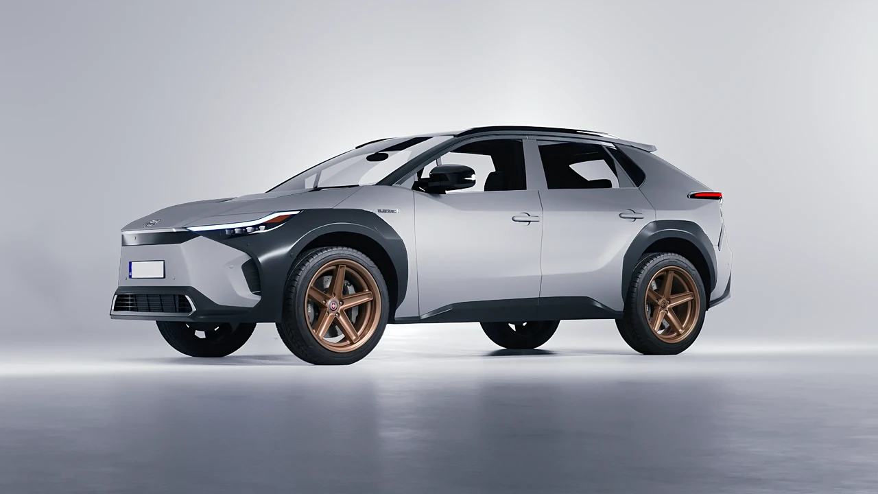 Toyota bZ4X 2023 on HRE Performance Wheels Tusk forged wheels, front three-quarter view