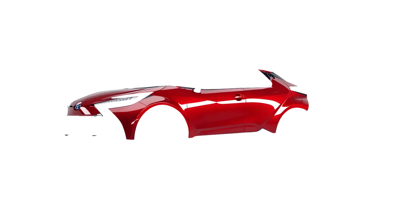 Toyota C-HR 2024 wrapped in Hot Rod Red (3M G13), front three-quarter view