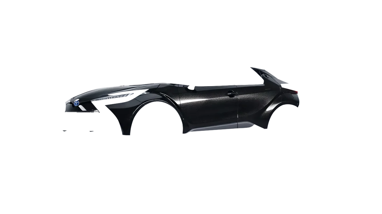 Toyota C-HR 2024 wrapped in Mystery Black (Avery Dennison SW900-184-M), front three-quarter view