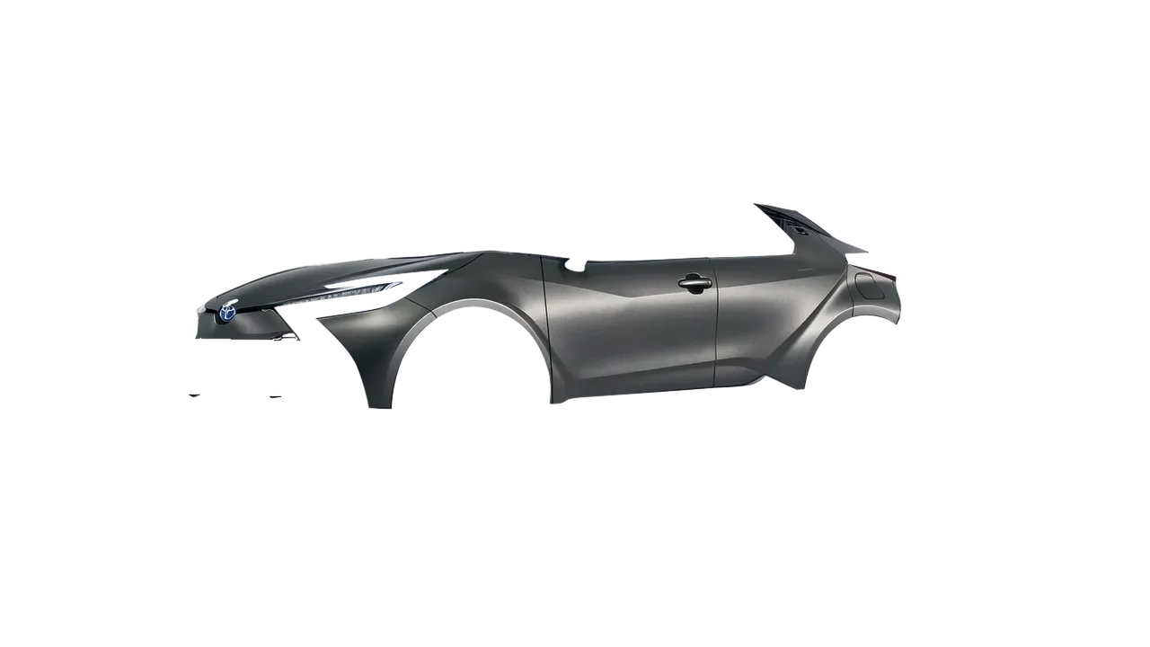 Toyota C-HR 2024 wrapped in Black Rock Grey (Avery Dennison SW900-823-M), front three-quarter view