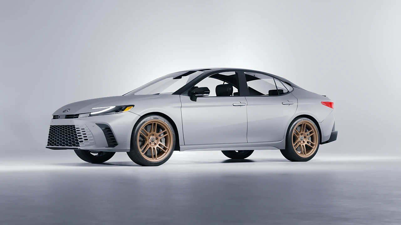Toyota Camry Hybrid 2025 on HRE Performance Wheels 312-GTS forged wheels, front three-quarter view
