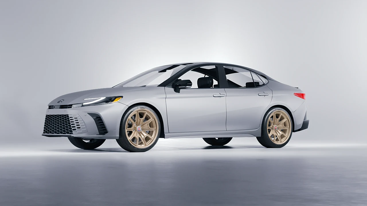 Toyota Camry Hybrid 2025 on HRE Performance Wheels 427M forged wheels, front three-quarter view