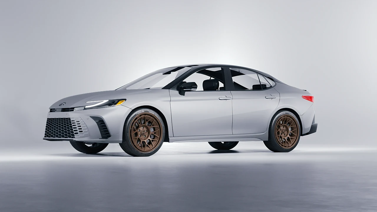Toyota Camry Hybrid 2025 on HRE Performance Wheels 500-GTM forged wheels, front three-quarter view