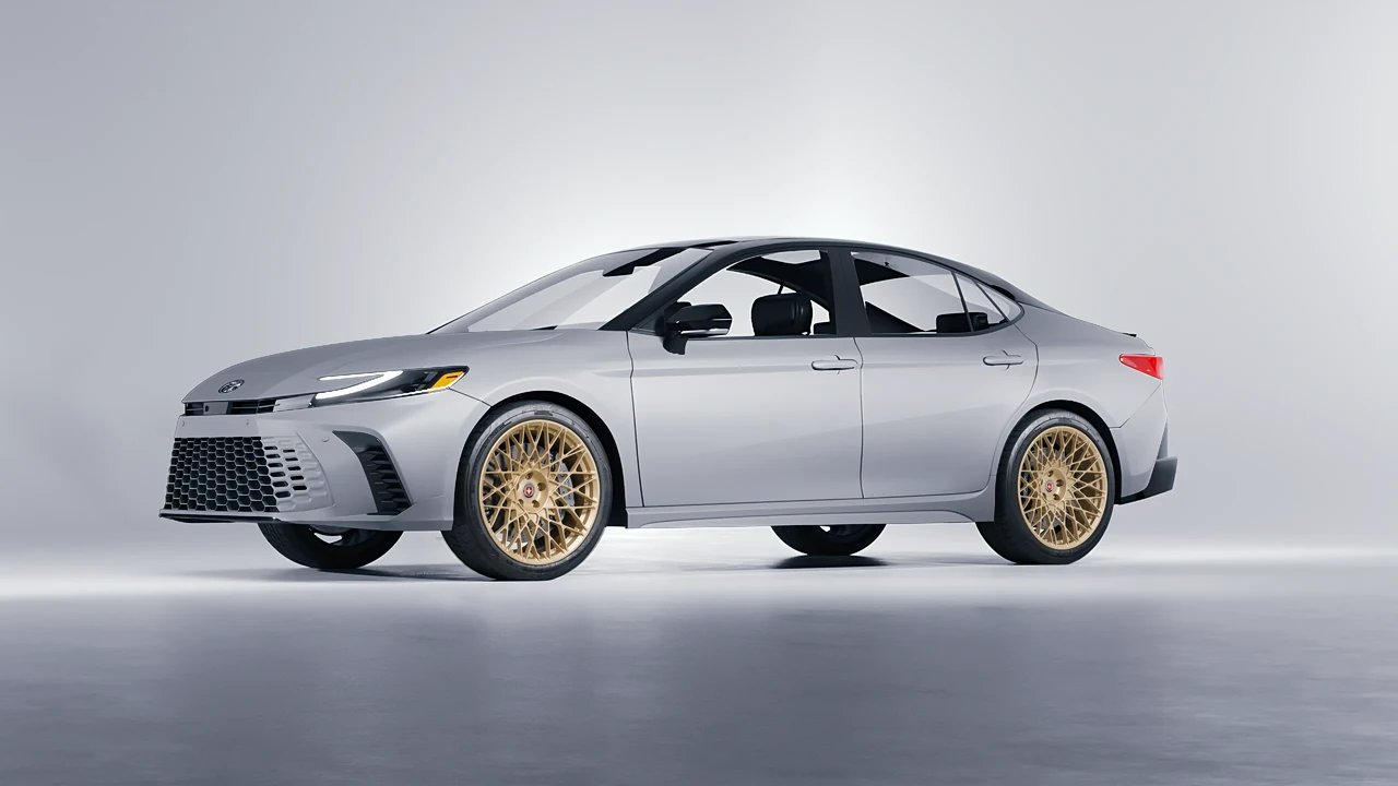 Toyota Camry Hybrid 2025 on HRE Performance Wheels 501M forged wheels, front three-quarter view