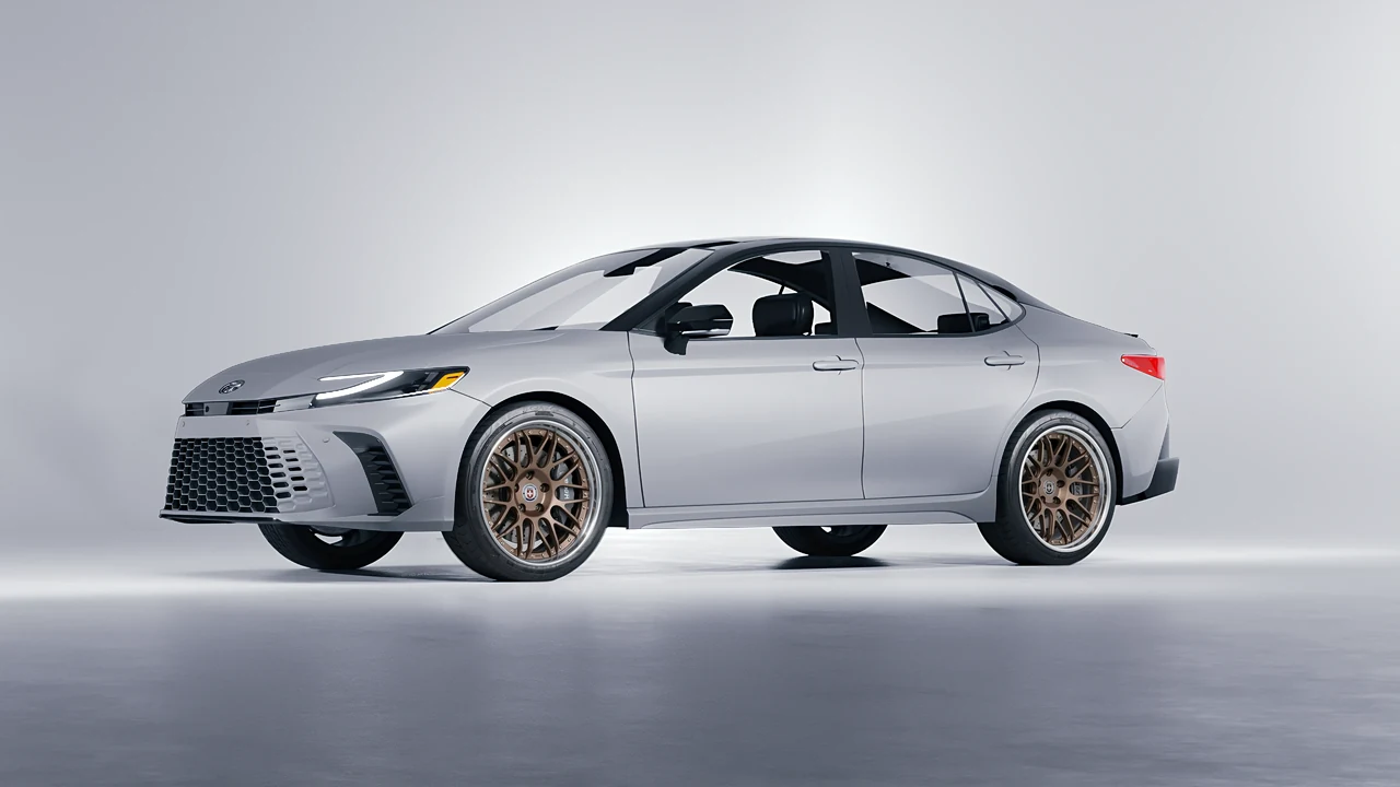 Toyota Camry Hybrid 2025 on HRE Performance Wheels C100 forged wheels, front three-quarter view